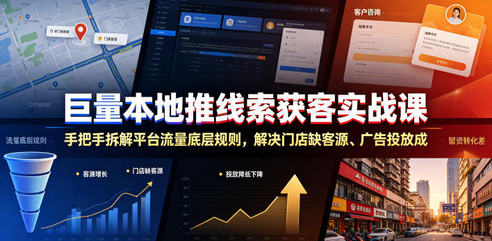 巨量本地推线索获客实战课，手把手拆解平台流量底层规则，解决门店缺客源、广告投放成本高、留资转化差等痛点
