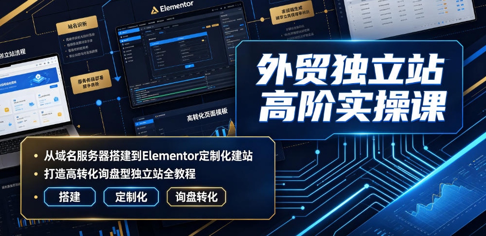 外贸独立站高阶实操课｜从域名服务器搭建到Elementor定制化建站，打造高转化询盘型独立站全教程