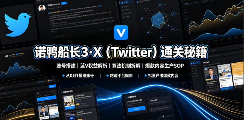 诺鸭船长3·X（Twitter）通关秘籍，涵盖账号搭建、蓝V权益解析、算法机制拆解及爆款内容生产SOP