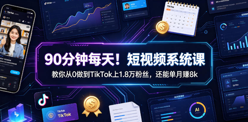 90分钟每天！短视频系统课教你从0做到TikTok上1.8万粉丝，还能单月賺8k【原创双语字幕】