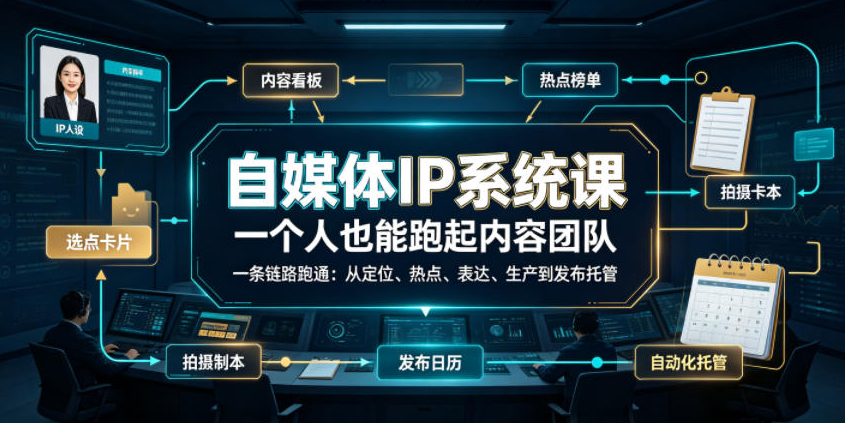 Codex自媒体IP系统课，一个人也能跑起内容团队，一条链路跑通，从定位、热点、表达、生产到发布托管