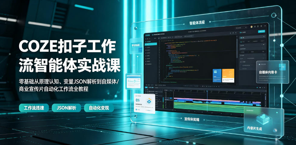 COZE扣子工作流智能体实战课｜零基础从原理认知、变量JSON解析到自媒体/商业宣传片自动化工作流全教程