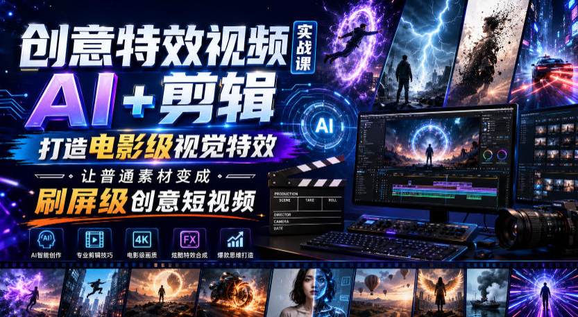 创意特效视频实战课，AI+剪辑打造电影级视觉特效，让普通素材变成刷屏级创意短视频
