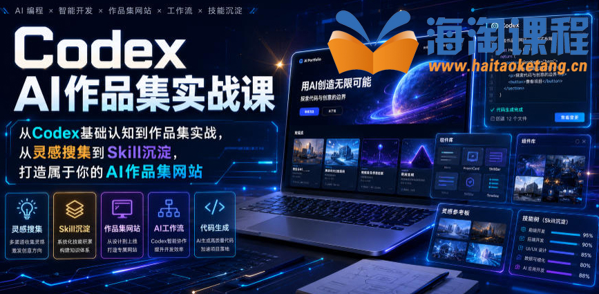 Codex AI作品集实战课，从Codex基础认知到作品集实战，从灵感搜集到Skill沉淀，打造属于你的AI作品集网站