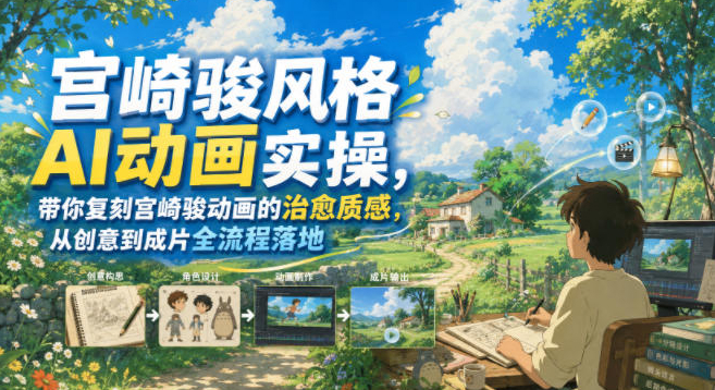 宫崎骏风格AI动画实操，带你复刻宫崎骏动画的治愈质感，从创意到成片全流程落地