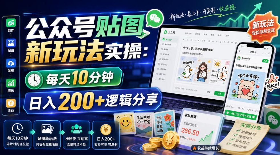 公众号贴图新玩法实操，每天10分钟，日入200+逻辑分享
