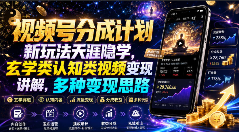 视频号分成计划新玩法天涯隐学，玄学类认知类视频变现讲解，多种变现思路