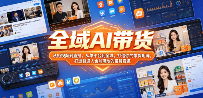全域AI带货，从短视频到直播，从单平台到全域，打造你的带货矩阵，打造普通人也能落地的带货赛道