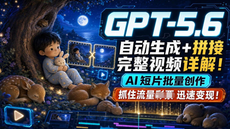 GPT-5.6自动生成＋拼接完整视频详解，AI短片批量创作，抓住流量迅速变现！