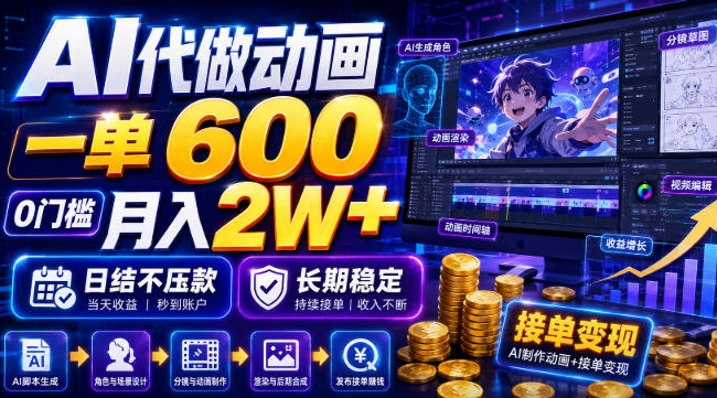 AI代做动画，一单600，0门槛月入2W+，日结不压款，长期稳定【揭秘】