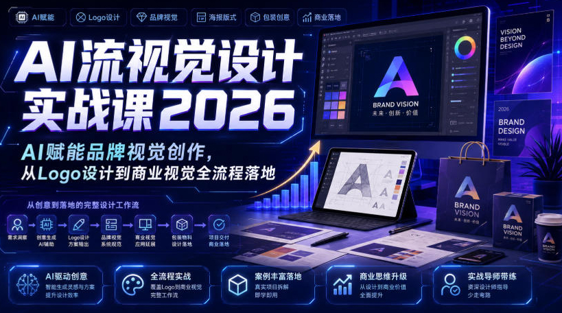 AI流视觉设计实战课2026：AI赋能品牌视觉创作，从Logo设计到商业视觉全流程落地