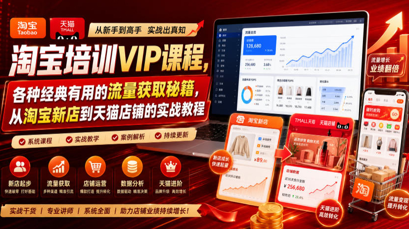淘宝培训VIP课程，各种经典有用的流量获取秘籍，从淘宝新店到天猫店铺的实战教程（更新7月）