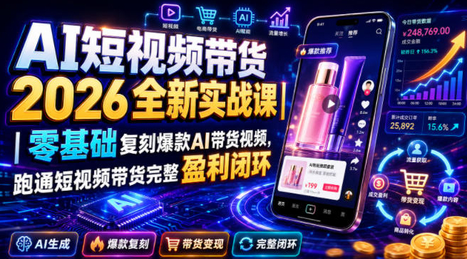 AI短视频带货2026全新实战课｜零基础复刻爆款AI带货视频，跑通短视频带货完整盈利闭环