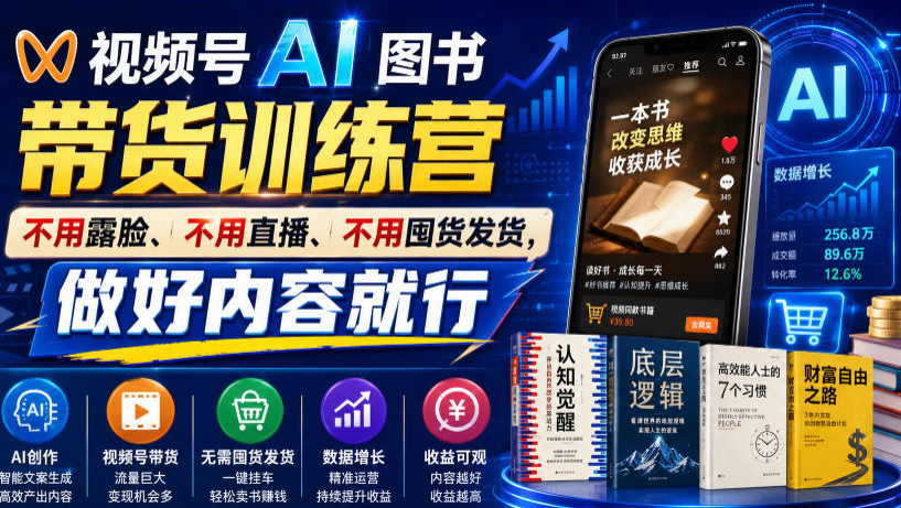 繁花视频号AI图书带货训练营，不用露脸、不用直播、不用囤货发货，做好内容就行，一条爆款视频佣金8942