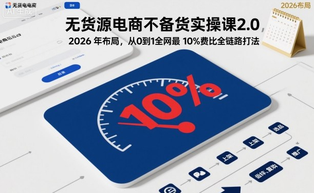 无货源电商不备货实操课2.0，2026年布局，从0到1全网最低10%费比全链路打法