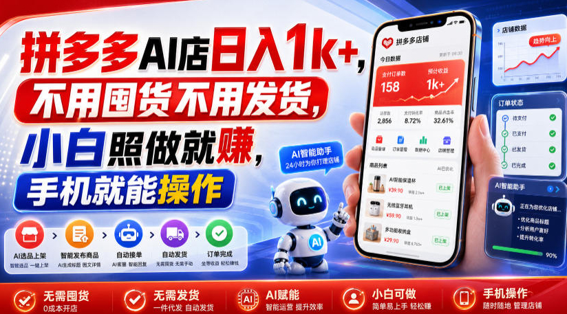 拼多多AI店日入1k+，不用囤货不用发货，小白照做就賺，手机就能操作【揭秘】