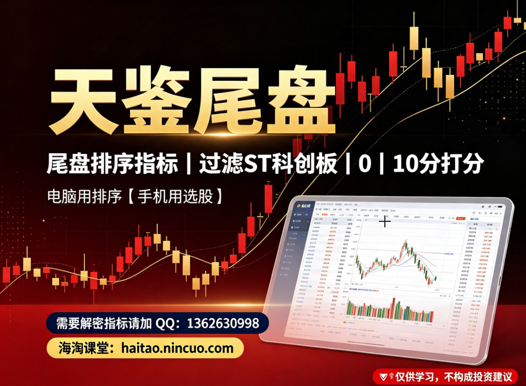 【天鉴尾盘】排序、选股今买明卖超短套利专用指标，信号精而不多电脑手机均可使用