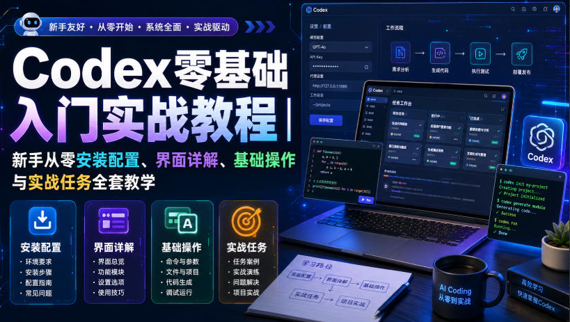 Codex零基础入门实战教程｜新手从零安装配置、界面详解、基础操作与实战任务全套教学