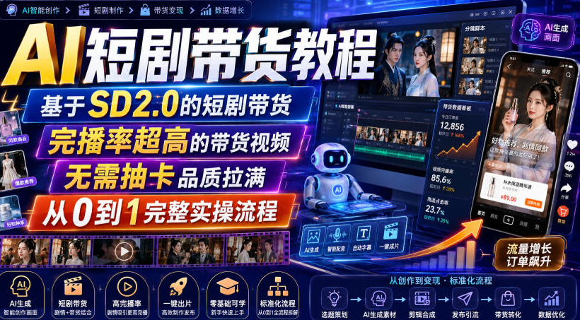 AI短剧带货教程，基于SD2.0的短剧带货，完播率超高的带货视频，无需抽卡品质拉满，从0到1完整实操流程