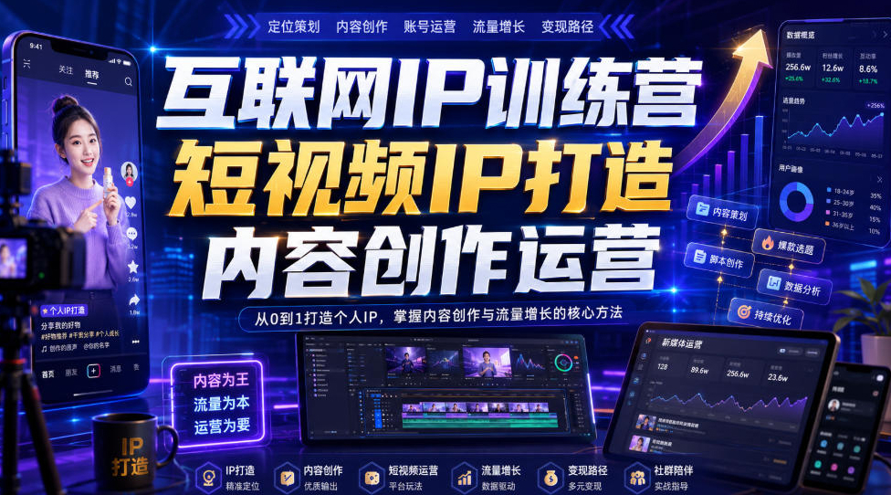 互联网IP训练营，短视频IP打造，内容创作运营