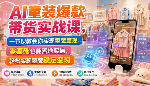 AI童装爆款带货实战课，一节课教会你实现童装变现，零基础也能落地实操