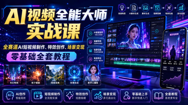 AI视频全能大师实战课｜全赛道AI短视频制作、特效创作、场景变现零基础全套教程