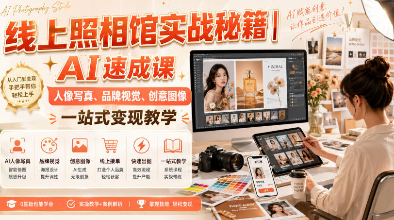线上照相馆实战秘籍｜AI速成课，人像写真、品牌视觉、创意图像一站式变现教学