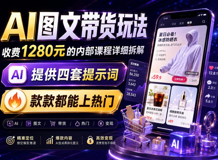 AI图文带货内部玩法，1280内部课程对外系统拆解，看完直接上手变现！