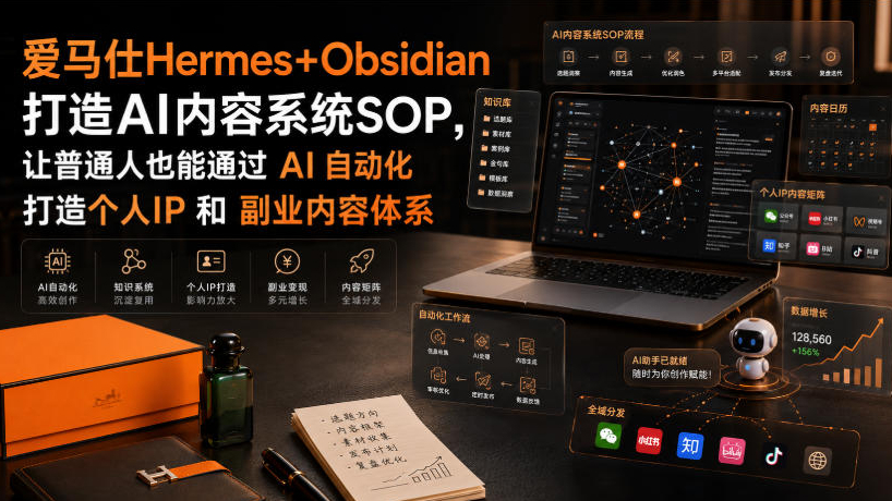 爱马仕Hermes+Obsidian打造AI内容系统SOP，让普通人也能通过 AI 自动化打造个人IP 和 副业内容体系