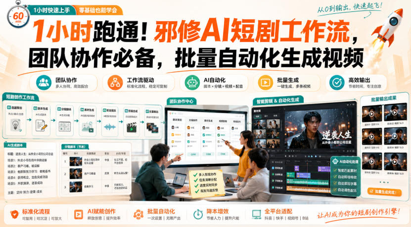 1小时跑通！邪修AI短剧工作流，团队协作必备，批量自动化生成视频