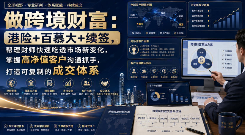 做跨境财富：港险+百慕大+续签，帮理财师快速吃透市场新变化，掌握高净值客户沟通抓手，打造可复制的成交体系