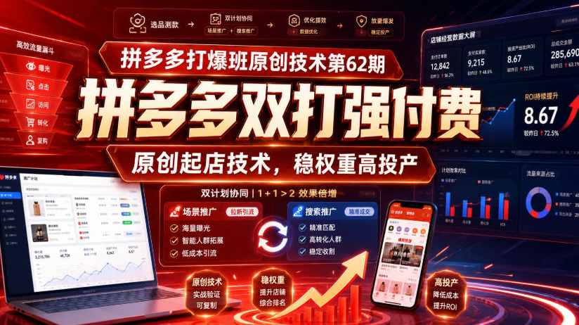 拼多多打爆班原创技术第62期，拼多多双打强付费，原创起店技术，稳权重高投产