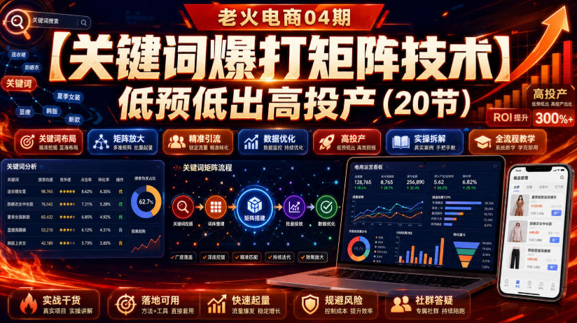 老火电商04期：【关键词爆打矩阵技术】低预低出高投产（20节）