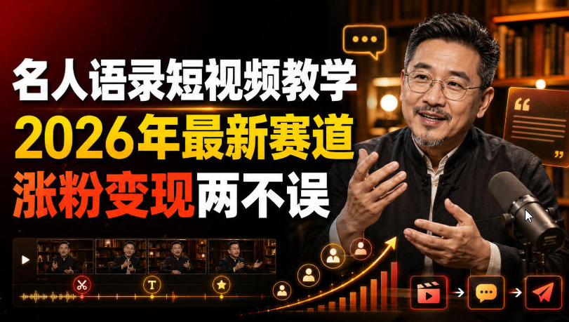 名人语录短视频教学，2026年最新赛道，涨粉变现两不误