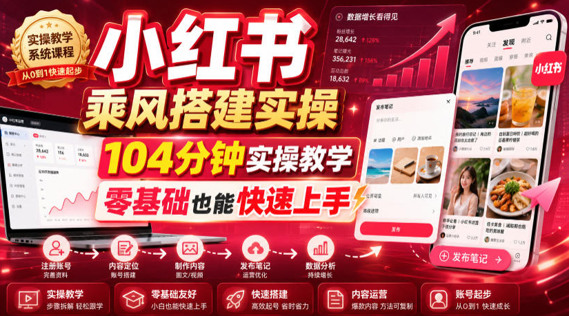 小红书乘风搭建实操，104分钟实操教学，零基础也能快速上手