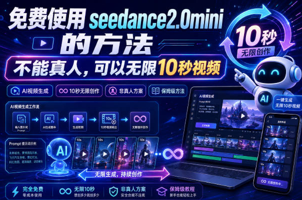 免费使用seedance2.0mini的方法,不能真人,可以无限10秒视频,9图+3音频参考