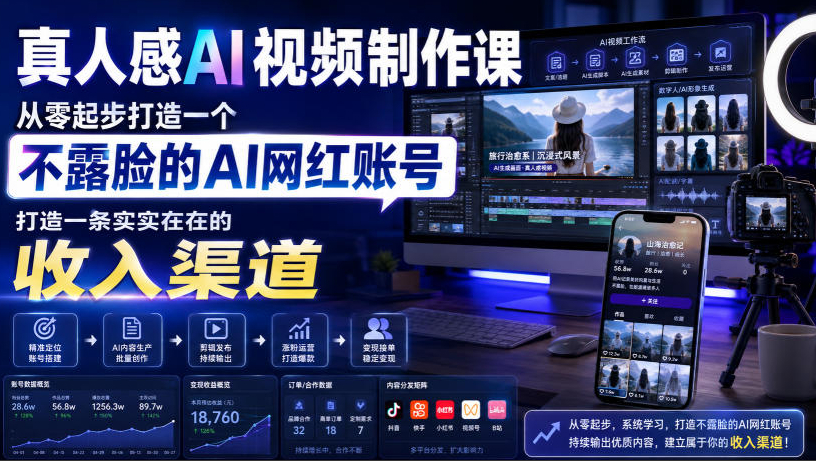 真人感AI视频制作课，从零起步打造一个不露脸的AI网红账号，打造一条实实在在的收入渠道【原创双语字幕】