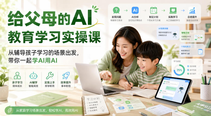 给父母的AI教育学习实操课，从辅导孩子学习的场景出发，带你一起学AI用AI
