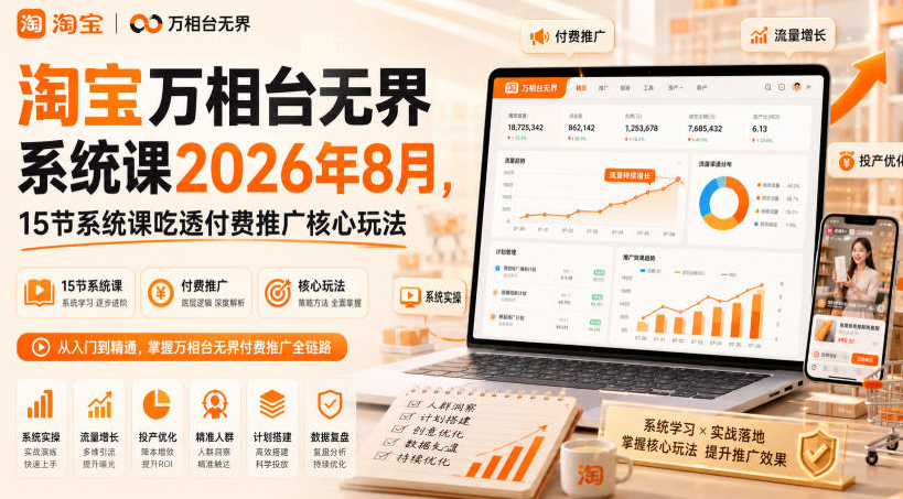 淘宝万相台无界系统课2026年8月，15节系统课吃透付费推广核心玩法