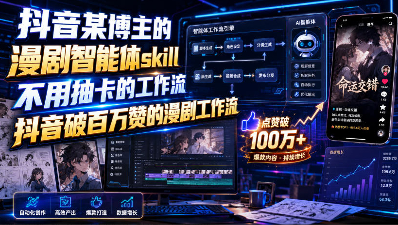 抖音某博主的漫剧智能体skill，不用抽卡的工作流，抖音破百万赞的漫剧工作流