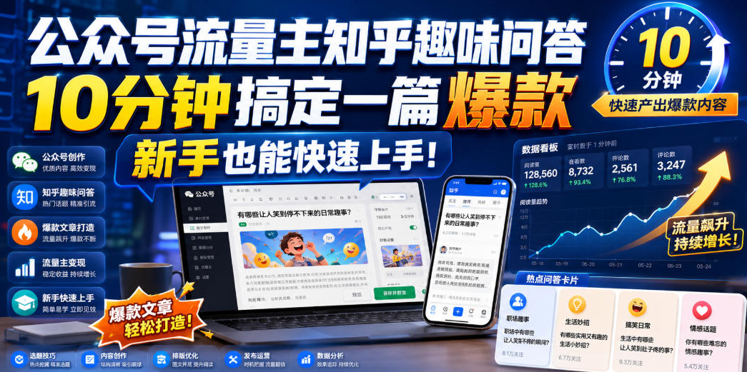 公众号流量主知乎趣味问答，10分钟搞定一篇爆款，新手也能快速上手！