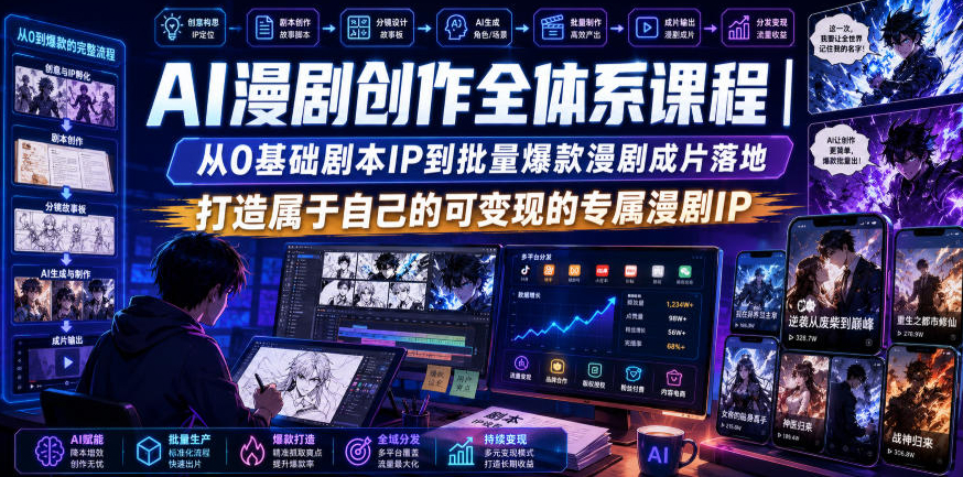 AI漫剧创作全体系课程｜从0基础剧本IP到批量爆款漫剧成片落地，打造属于自己的可变现的专属漫剧IP