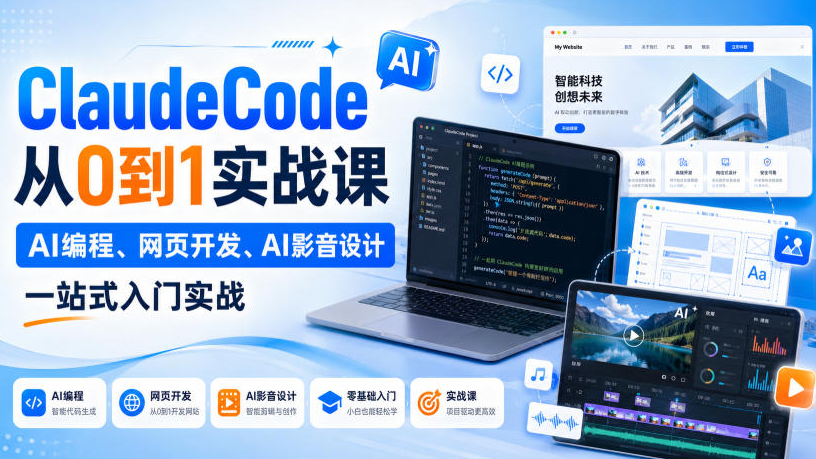 ClaudeCode从0到1实战课，AI编程、网页开发、AI影音设计一站式入门实战