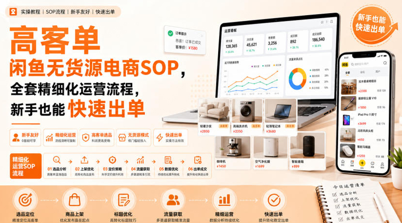 高客单闲鱼无货源电商SOP，全套精细化运营流程，新手也能快速出单