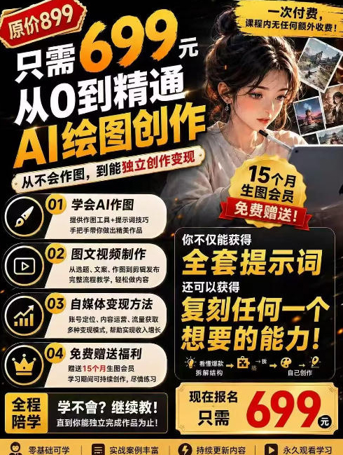 抖音10W粉丝博主的AI绘图教学，从0到精通AI绘图创作，从不会作图到能独立创作变现