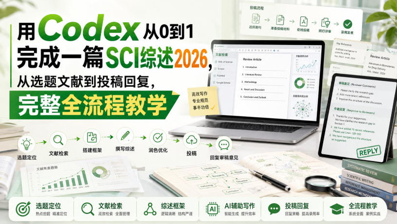 用Codex从0到1完成一篇SCI综述2026，从选题文献到投稿回复，完整全流程教学