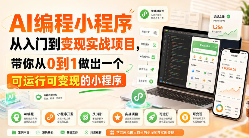 AI编程小程序从入门到变现实战项目，带你从0到1做出一个可运行可变现的小程序