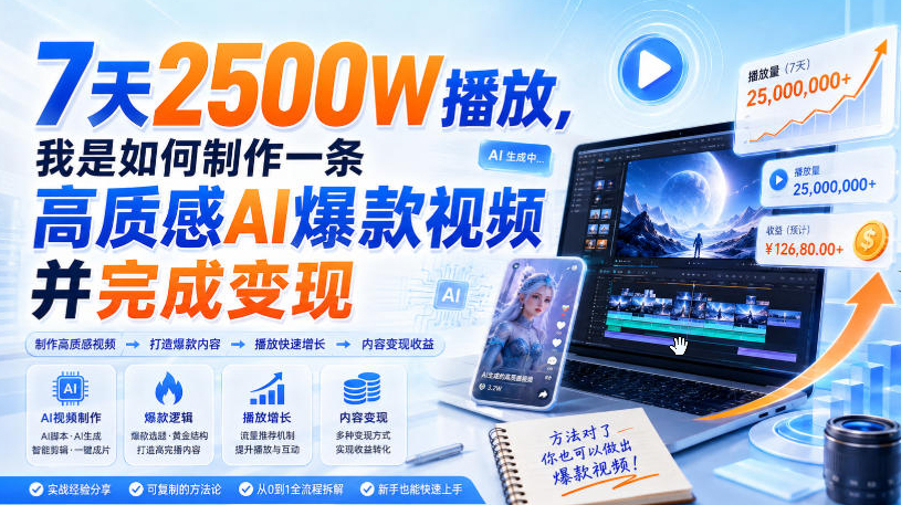 7天2500W播放，我是如何制作一条高质感AI爆款视频并完成变现
