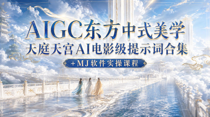 AIGC东方中式美学天庭天宫AI电影级提示词合集+MJ软件实操课程