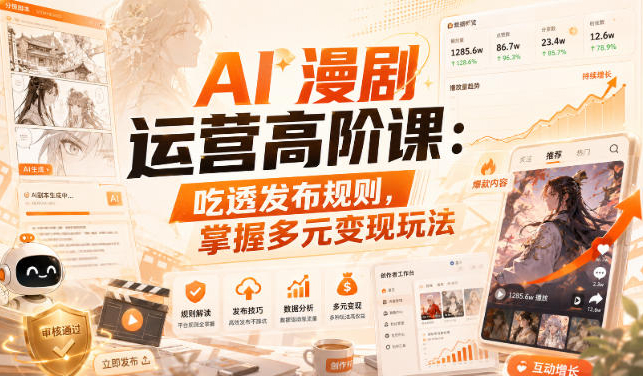 AI漫剧运营高阶课：吃透发布规则，掌握多元变现玩法